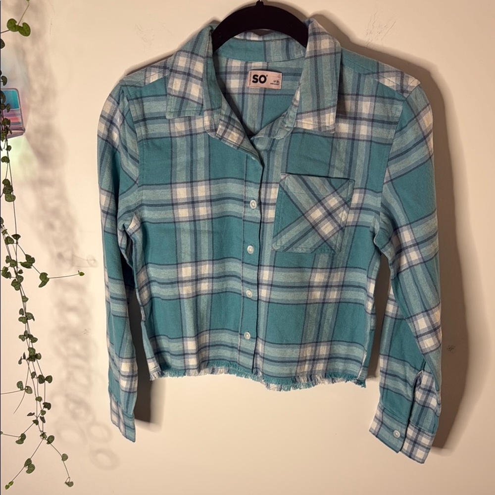 SO brand cropped fringe flannel